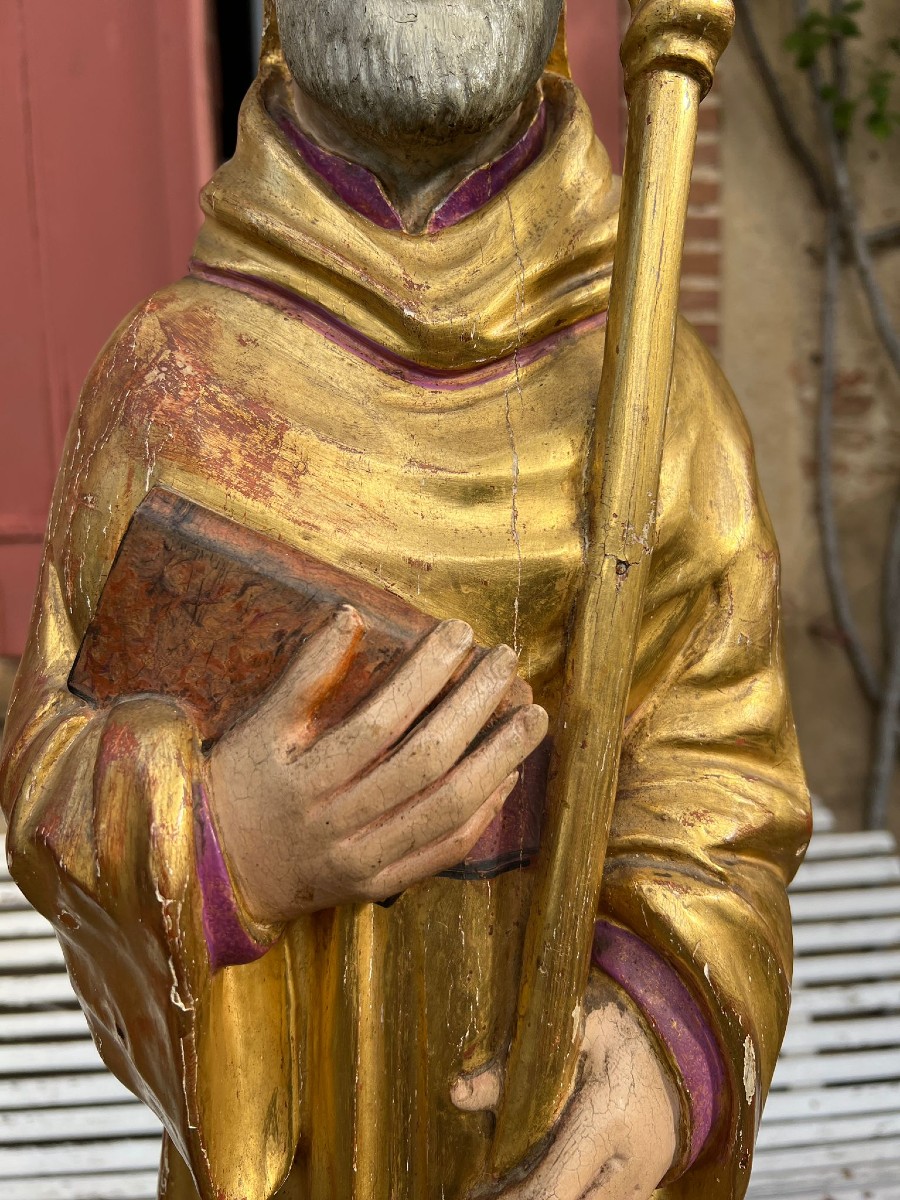 Statue Saint Eveque Bois Polychrome Sculpté Reliquaire XVIIIe Siècle -photo-2