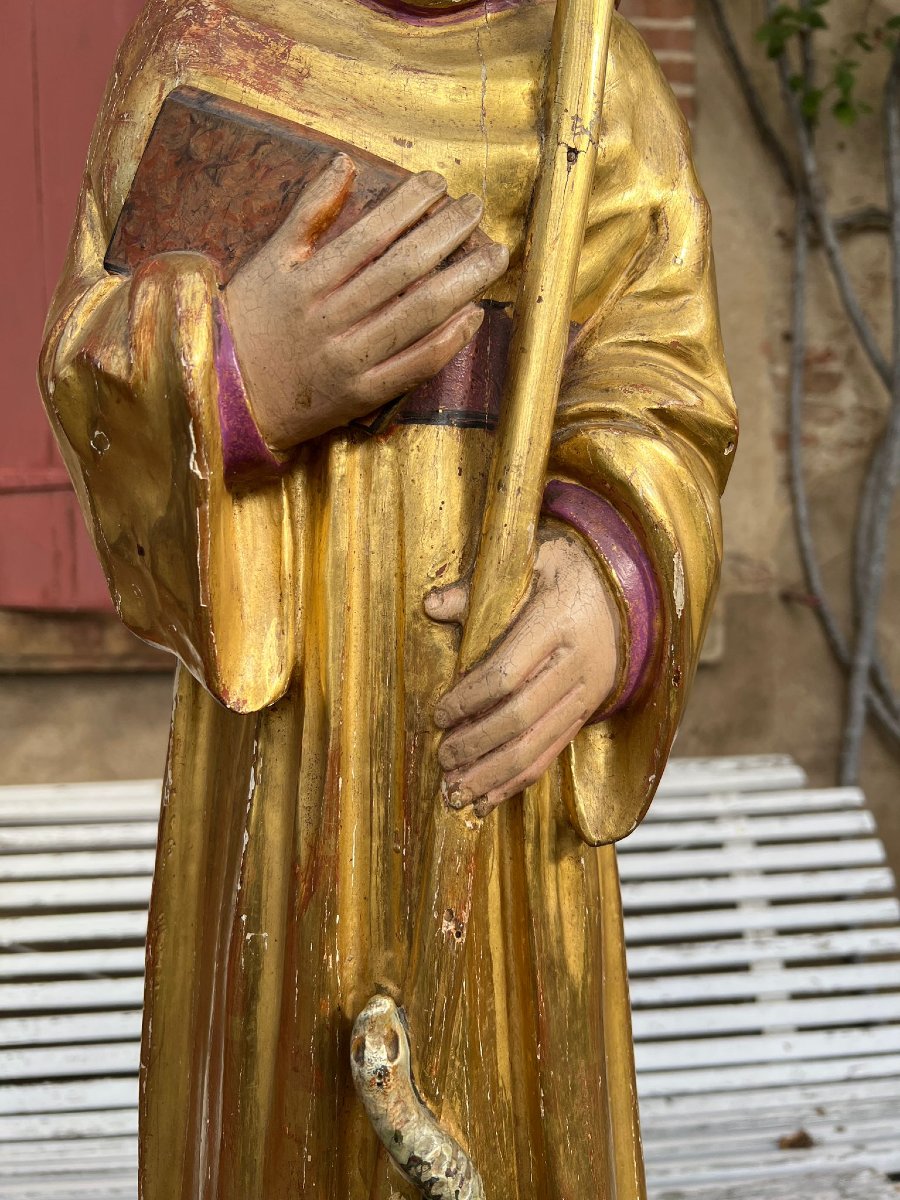 Statue Saint Eveque Bois Polychrome Sculpté Reliquaire XVIIIe Siècle -photo-4