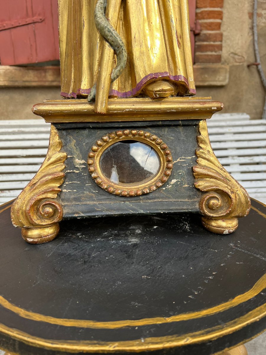 Statue Saint Eveque Bois Polychrome Sculpté Reliquaire XVIIIe Siècle -photo-6