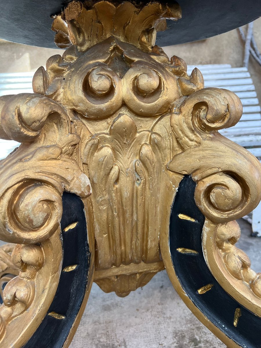 Socle Pied de Candelabre de Cathédrale ou Lutrin Baroque Bois Polychrome Doré XVIIIe -photo-4