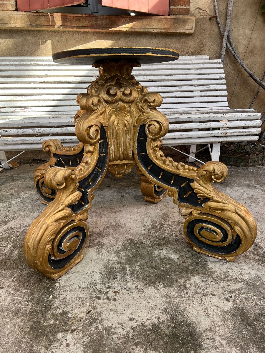 Socle Pied de Candelabre de Cathédrale ou Lutrin Baroque Bois Polychrome Doré XVIIIe -photo-2
