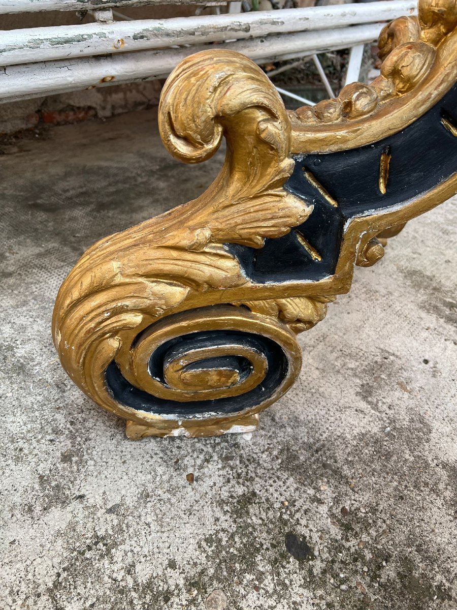 Socle Pied de Candelabre de Cathédrale ou Lutrin Baroque Bois Polychrome Doré XVIIIe -photo-4