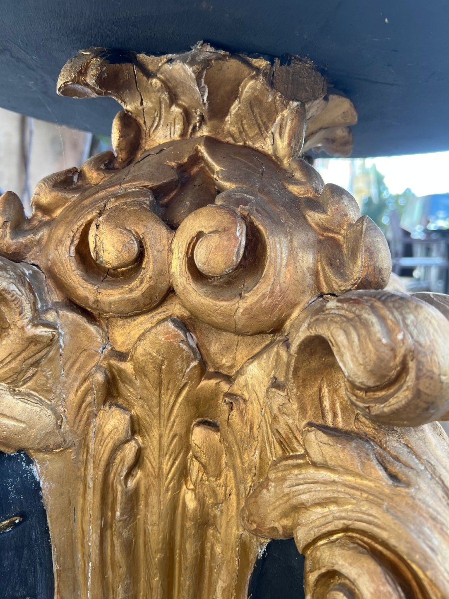 Socle Pied de Candelabre de Cathédrale ou Lutrin Baroque Bois Polychrome Doré XVIIIe -photo-6