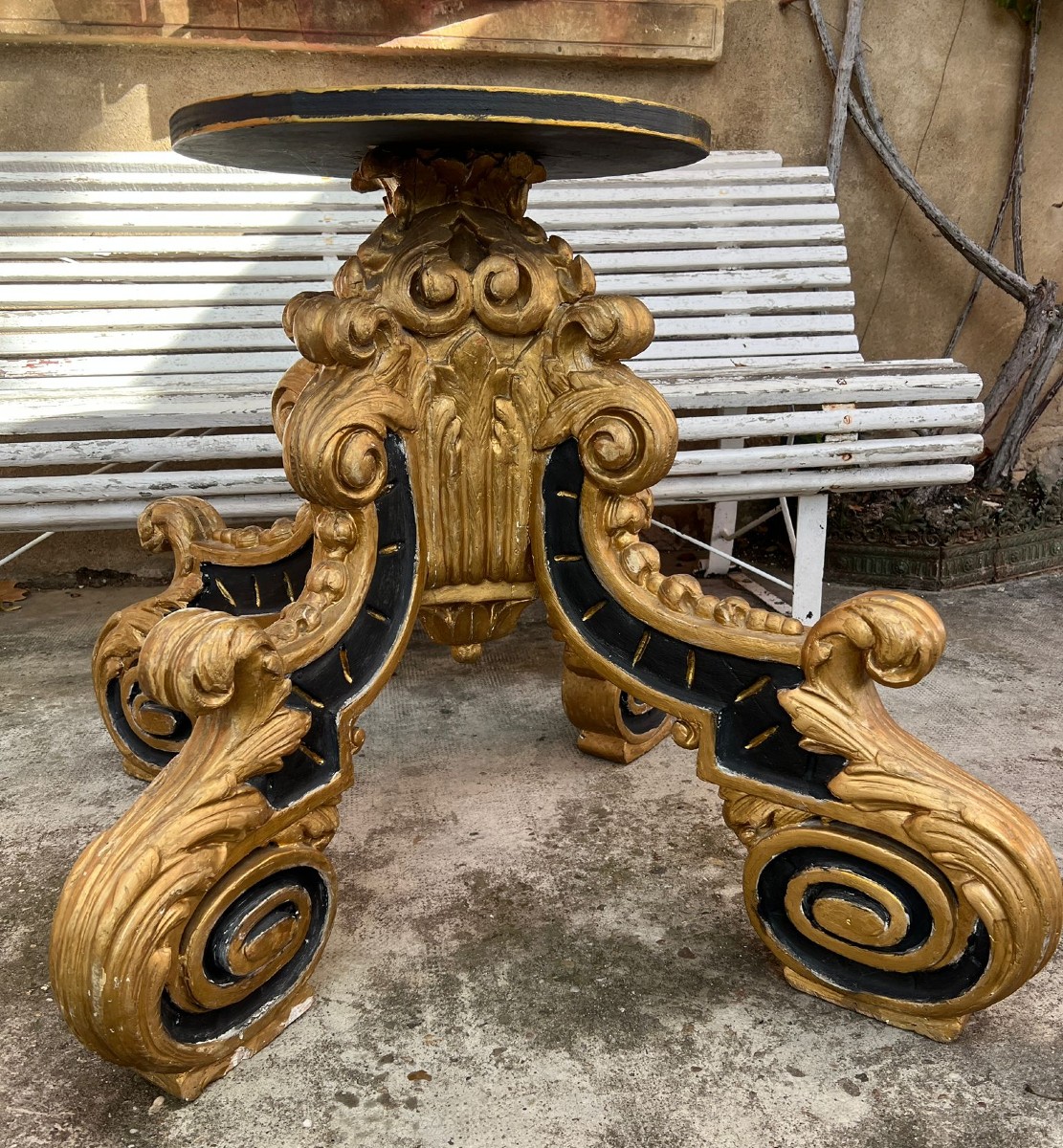 Socle Pied de Candelabre de Cathédrale ou Lutrin Baroque Bois Polychrome Doré XVIIIe 