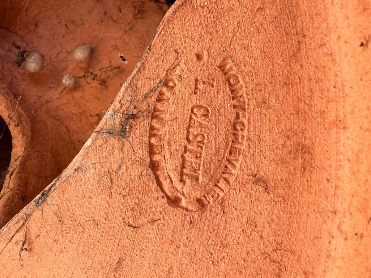 Léon Castel (1841-1903) Faiencerie Du Mont Chevalier Cachepot On Its Stand Garnet Color-photo-5