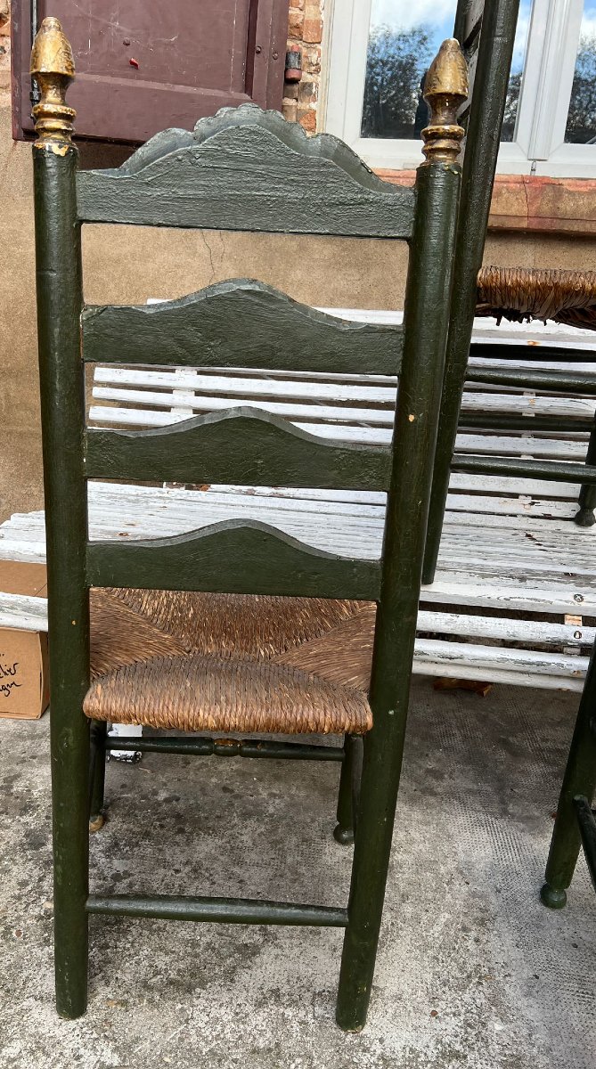 Suite de Trois Chaises Paillées en Bois Polychromes et Dorées XVIIIe Siècle Espagne -photo-2