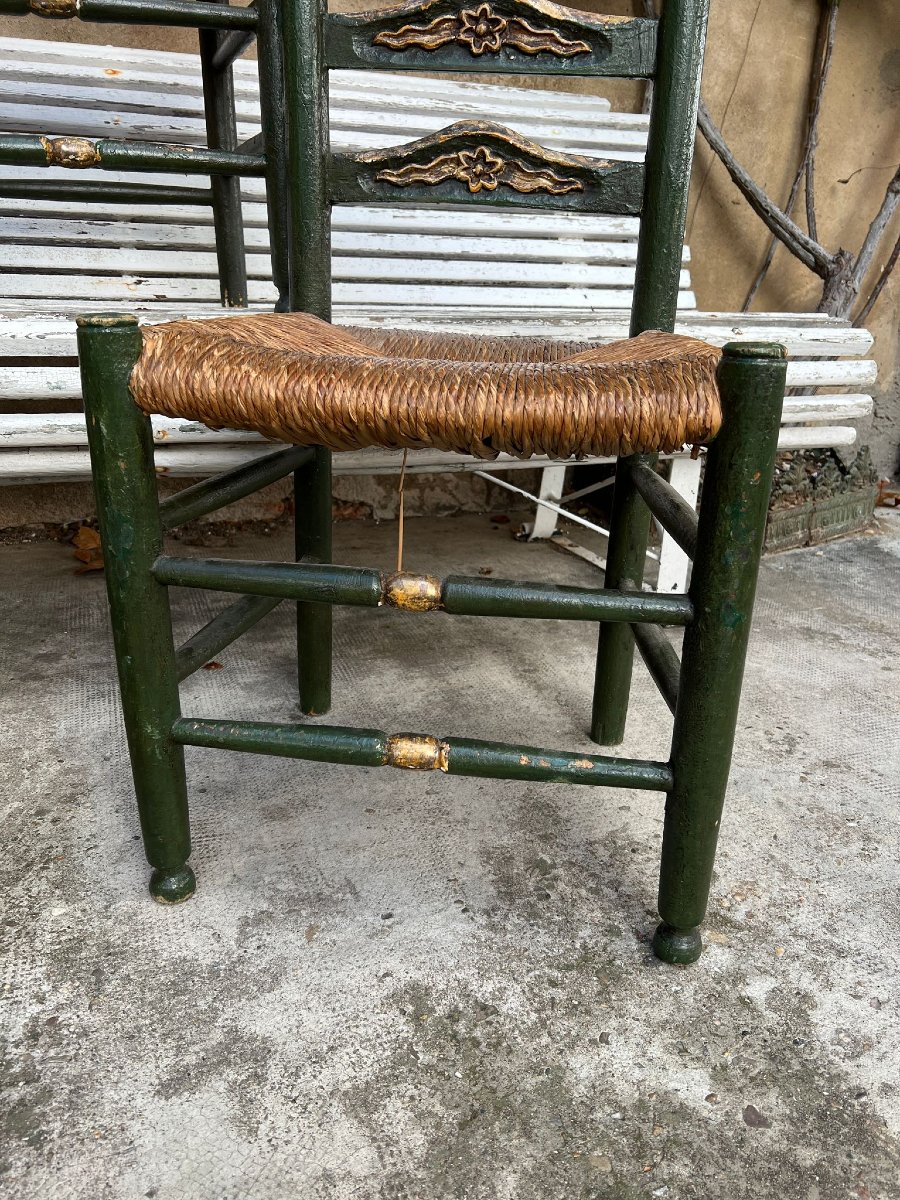 Suite de Trois Chaises Paillées en Bois Polychromes et Dorées XVIIIe Siècle Espagne -photo-3