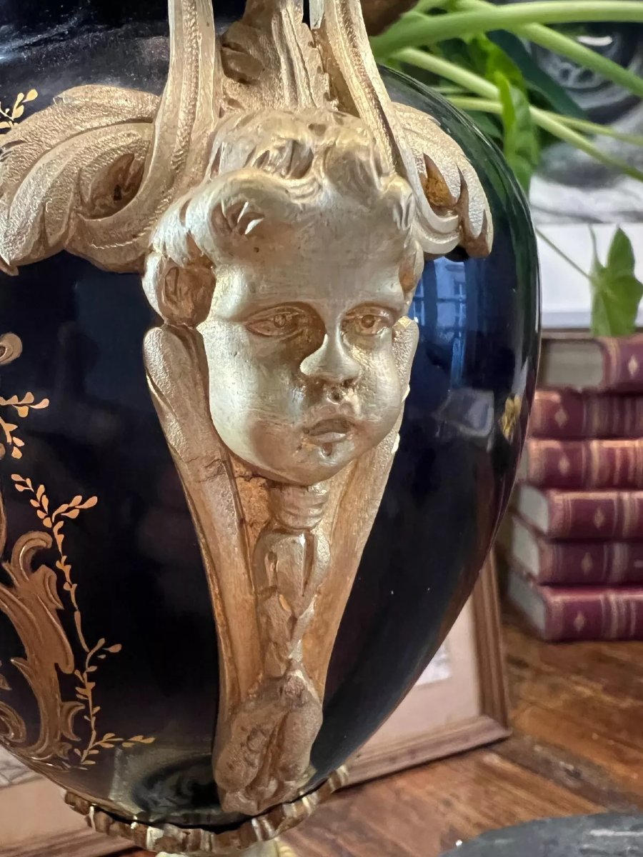 Vase Porcelaine Sèvres Monture Bronze Napoléon III Peinture Angelots Science Astronomie Bronze-photo-6
