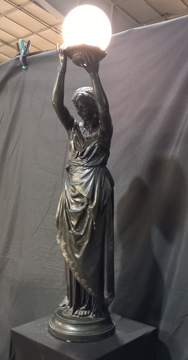 Torchère XIXe Femme à l'Antique -photo-2