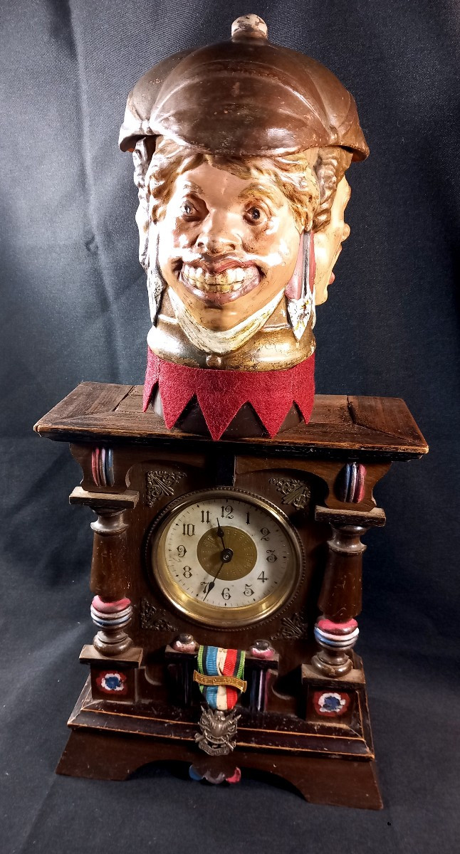 Pendule à Automate Patriotique avec Boite Musique et Tabatière Guerre 1870-1871