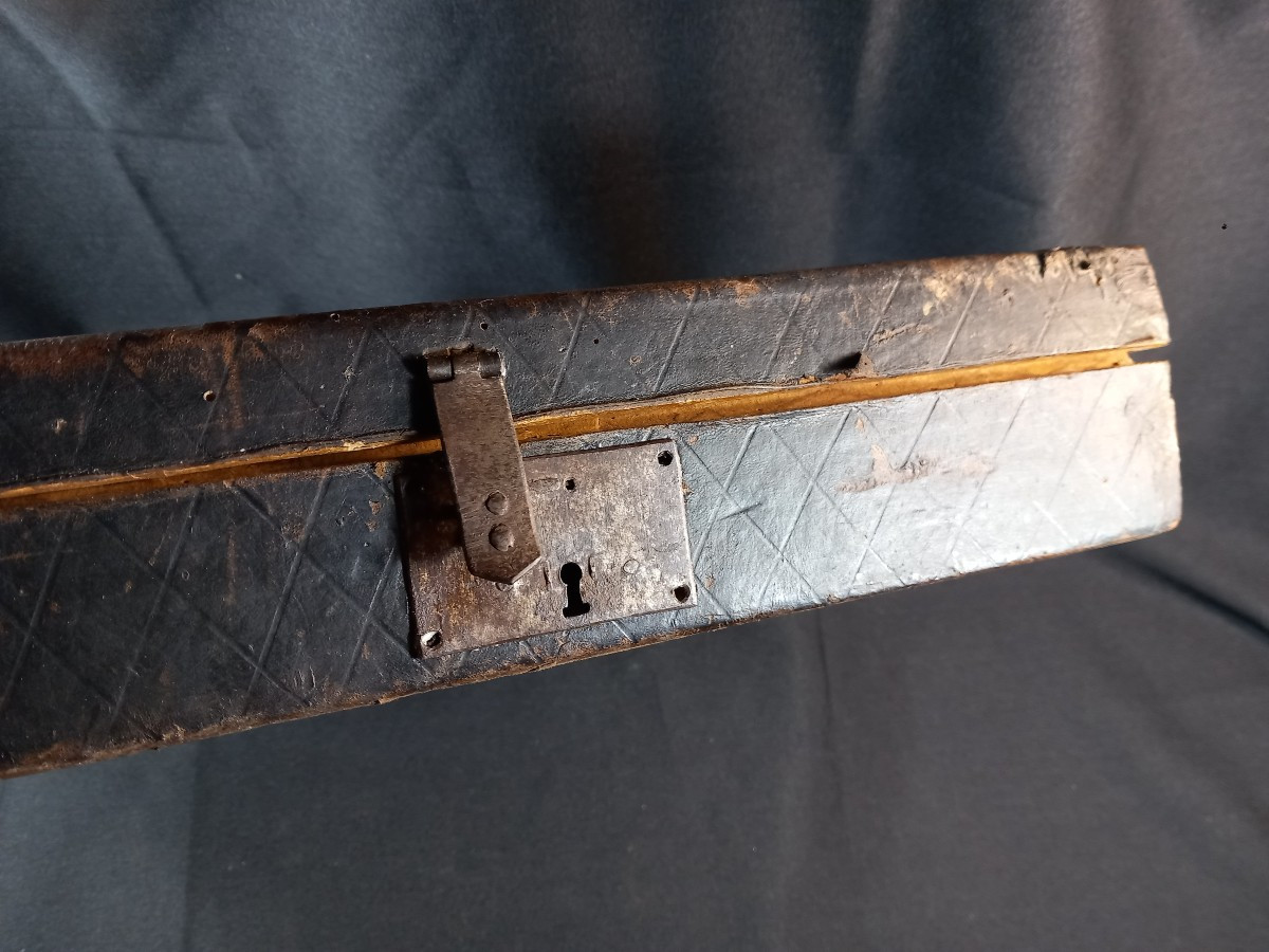 Grand Coffret à Courrier en Cuir Décor aux Fers Papier Marbré Intérieur-photo-3