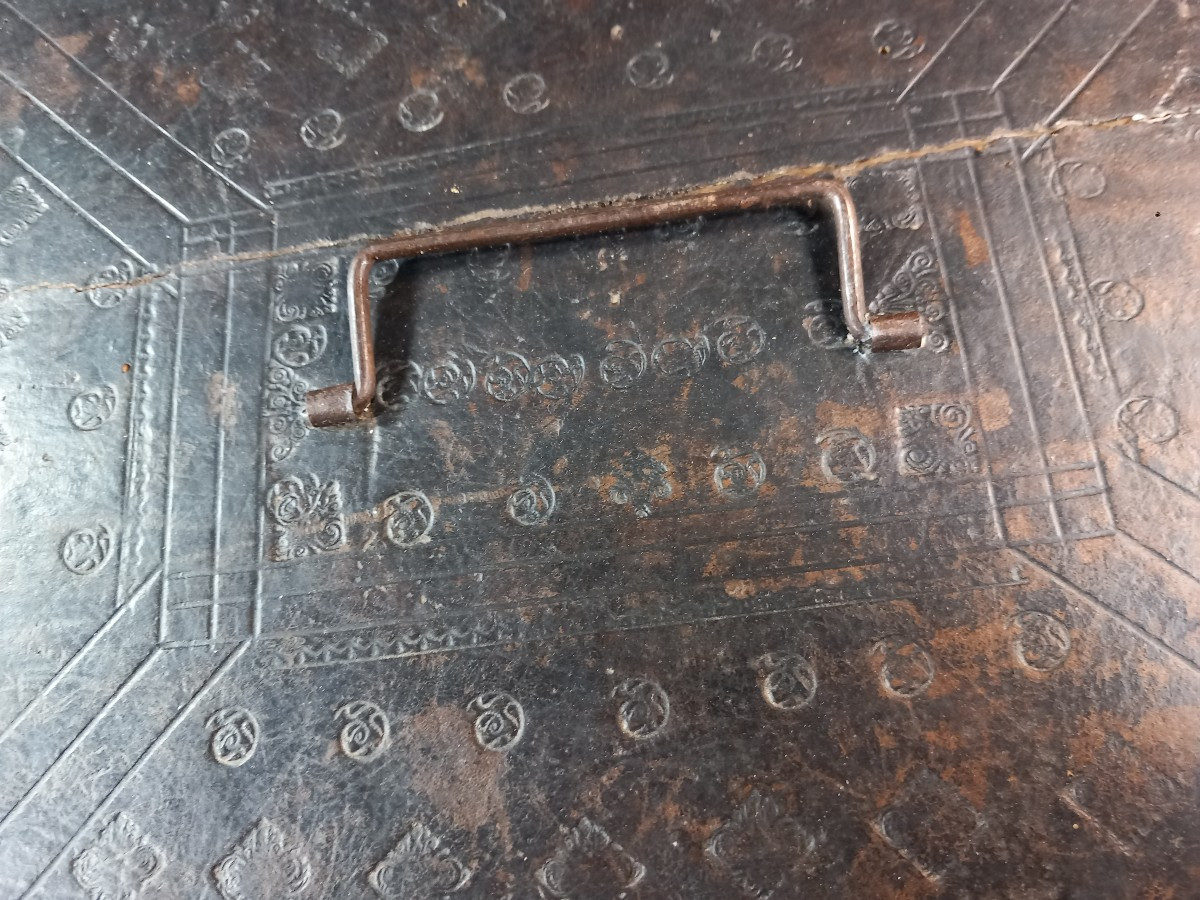 Grand Coffret à Courrier en Cuir Décor aux Fers Papier Marbré Intérieur-photo-2