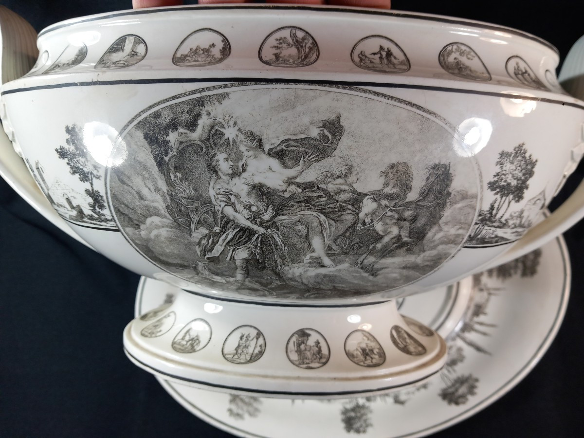 Giant Soup Tureen And Display Stand Creil Earthenware Stone Coquerel Legros Empire Mercure Bacchus Ino-photo-4
