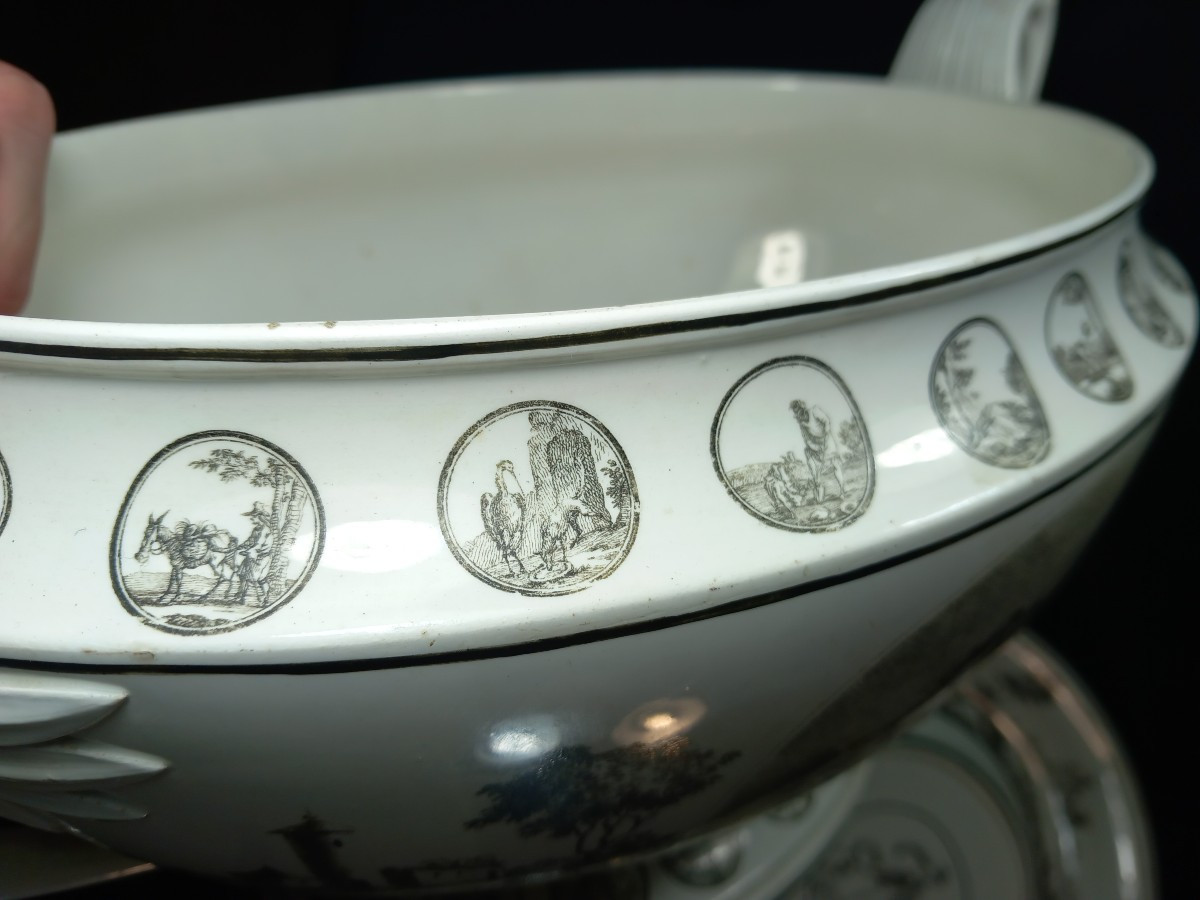 Giant Soup Tureen And Display Stand Creil Earthenware Stone Coquerel Legros Empire Mercure Bacchus Ino-photo-3