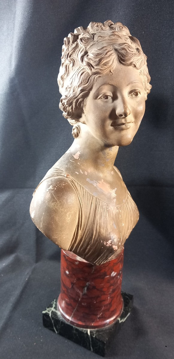Joseph Charles Marin (1759-1834) Bust Of A Young Girl Terracotta Pedestal Black Breccia Marble-photo-2