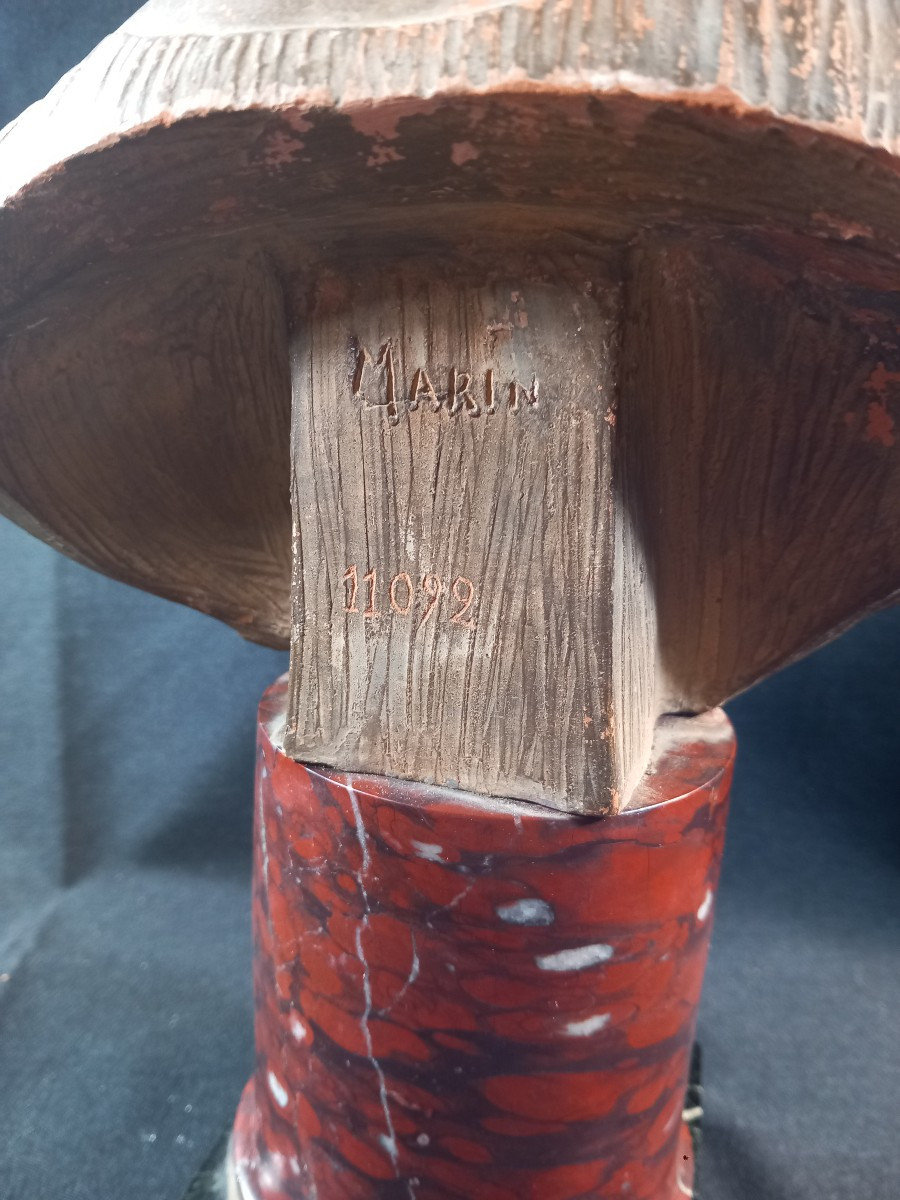 Joseph Charles Marin (1759-1834) Bust Of A Young Girl Terracotta Pedestal Black Breccia Marble-photo-4