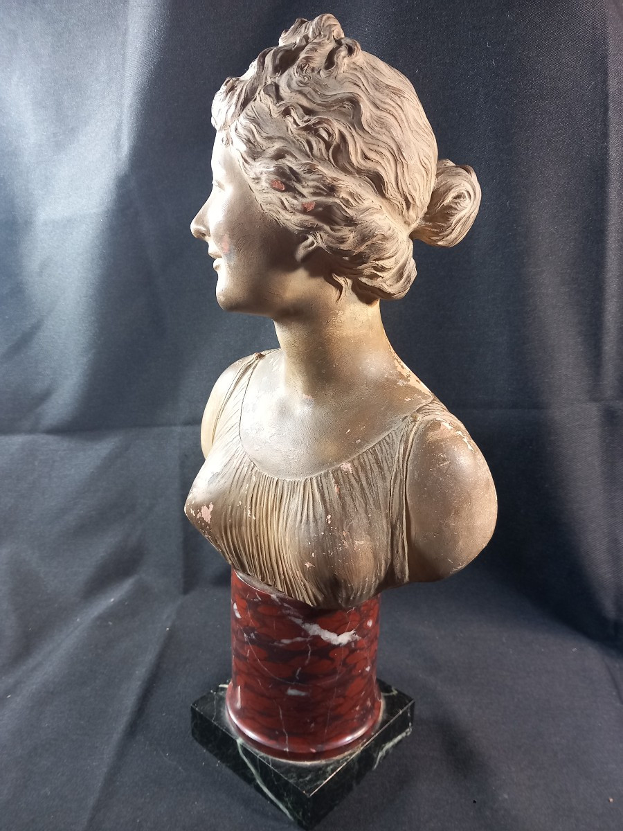 Joseph Charles Marin (1759-1834) Bust Of A Young Girl Terracotta Pedestal Black Breccia Marble