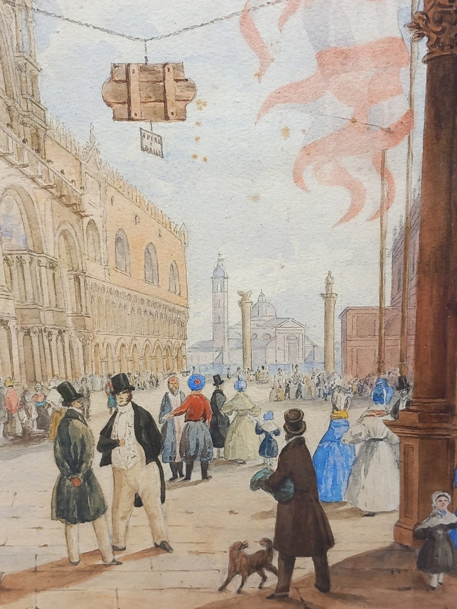 Vue de la Place  Saint Marc à Venise en Italie Souvenir Grand Tour XIXe Siècle -photo-4
