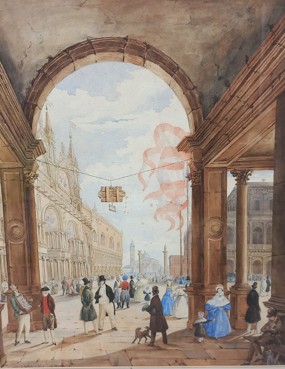 Vue de la Place  Saint Marc à Venise en Italie Souvenir Grand Tour XIXe Siècle -photo-1