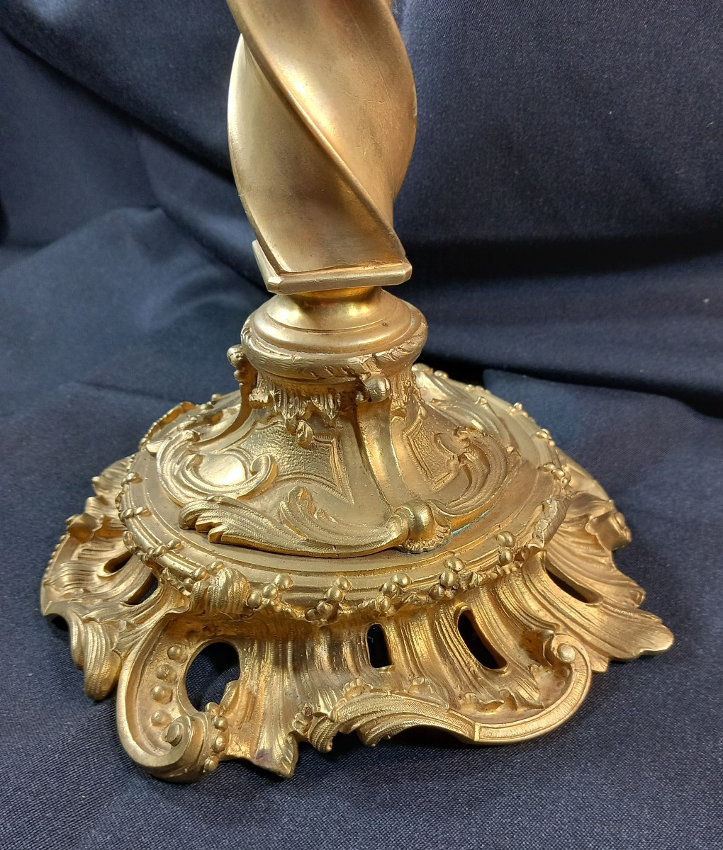 Pied de Lampe à Pétrole Bronze Doré Rocaille Louis XV Matador Messenger's Patent XIXe Siècle -photo-2