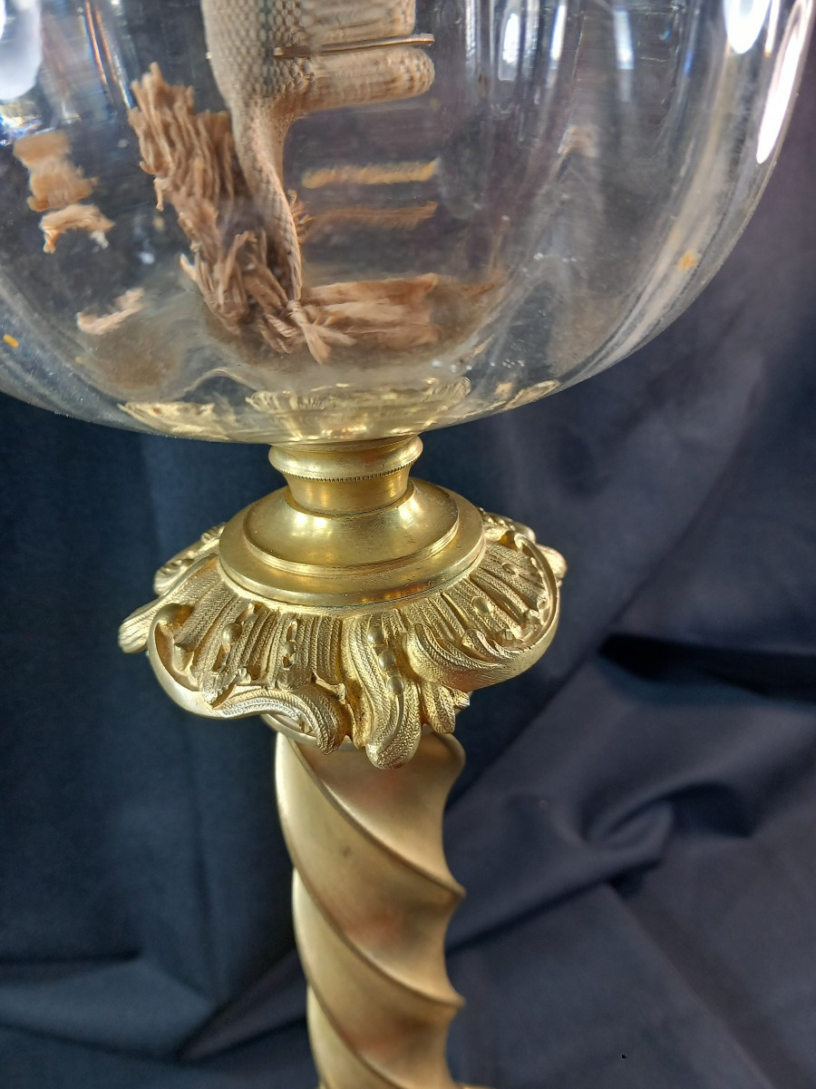 Pied de Lampe à Pétrole Bronze Doré Rocaille Louis XV Matador Messenger's Patent XIXe Siècle -photo-4