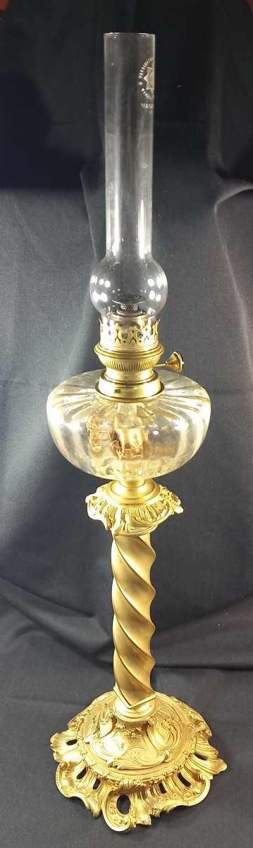 Pied de Lampe à Pétrole Bronze Doré Rocaille Louis XV Matador Messenger's Patent XIXe Siècle -photo-6