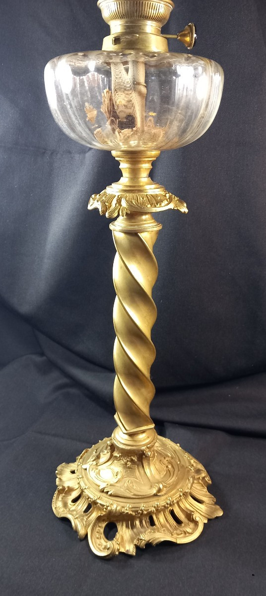 Pied de Lampe à Pétrole Bronze Doré Rocaille Louis XV Matador Messenger's Patent XIXe Siècle 