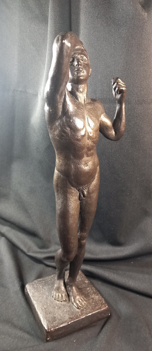 Statue Homme Nu Athlète Sculpture Terre Cuite Patinée XXe Austin Prod 1965 Vintage-photo-2