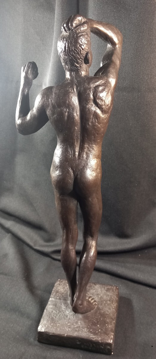 Statue Homme Nu Athlète Sculpture Terre Cuite Patinée XXe Austin Prod 1965 Vintage-photo-4