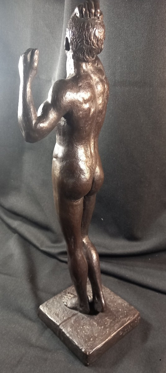 Statue Homme Nu Athlète Sculpture Terre Cuite Patinée XXe Austin Prod 1965 Vintage-photo-1