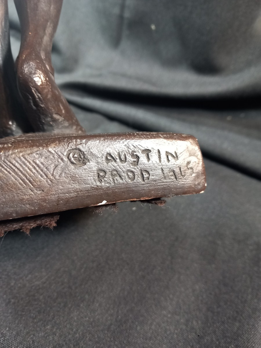 Statue Homme Nu Athlète Sculpture Terre Cuite Patinée XXe Austin Prod 1965 Vintage-photo-2