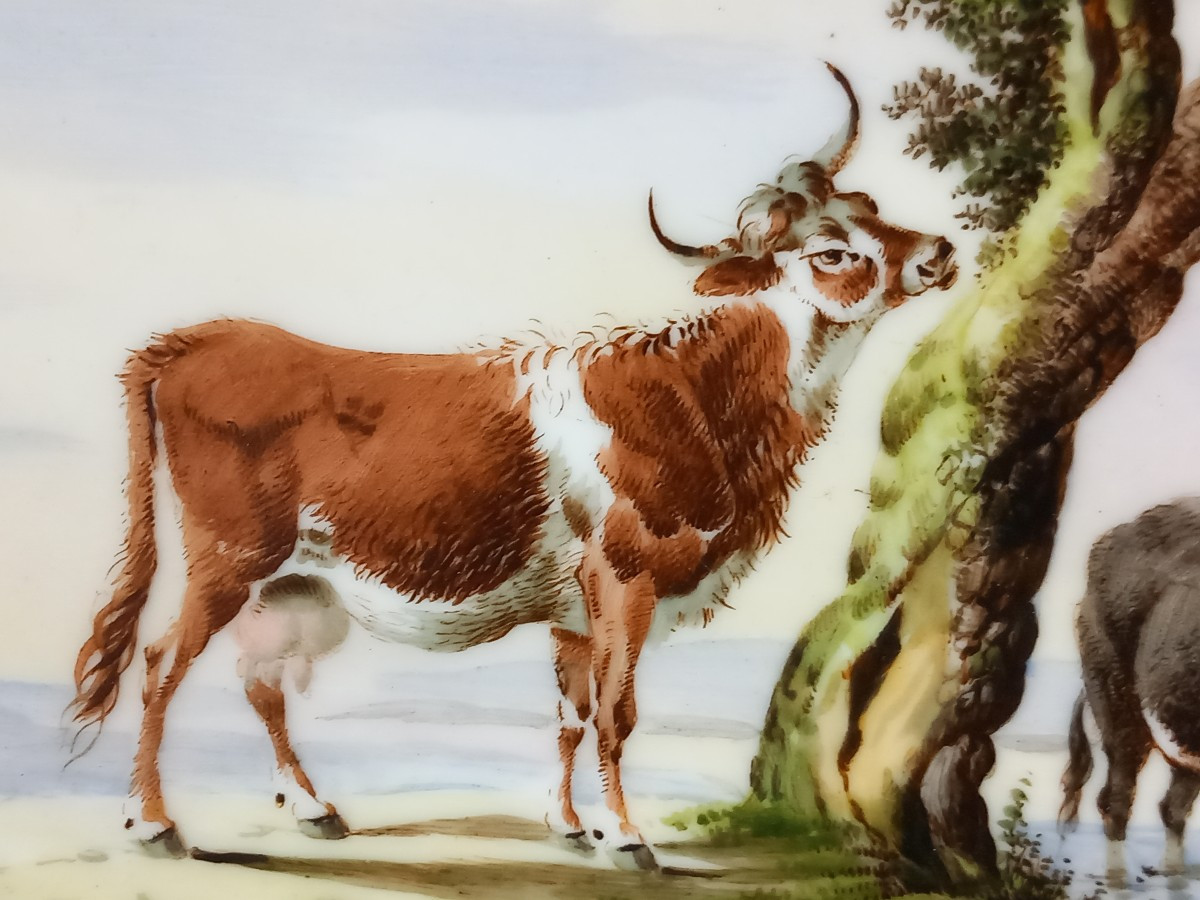 Vaches au Bord d'un Lac Peinture sur Porcelaine fin XVIIIe- debut XIXe siècle Romantisme-photo-2
