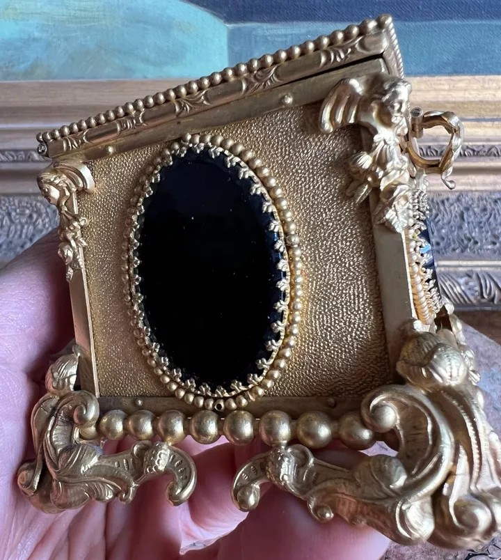 Nicolas Morfau Coffret Bijoux Métal Doré XIXe Epoque Napoléon III Verres Noir-photo-3