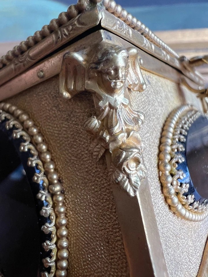 Nicolas Morfau Coffret Bijoux Métal Doré XIXe Epoque Napoléon III Verres Noir-photo-4