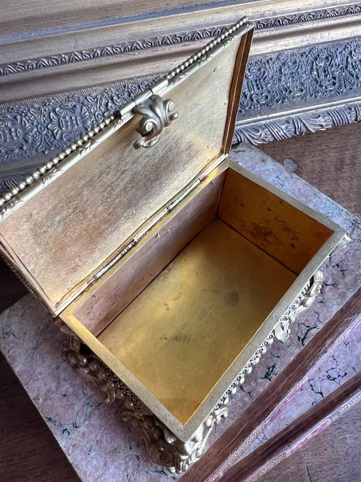 Nicolas Morfau Coffret Bijoux Métal Doré XIXe Epoque Napoléon III Verres Noir-photo-2