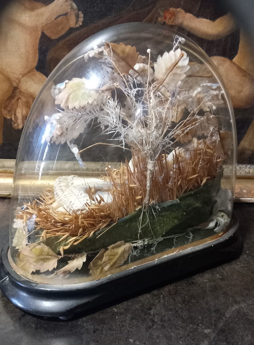 Enfant Jésus Mécanique Animé Cire XIXe Globe Verre Automate Objet de Dévotion-photo-3