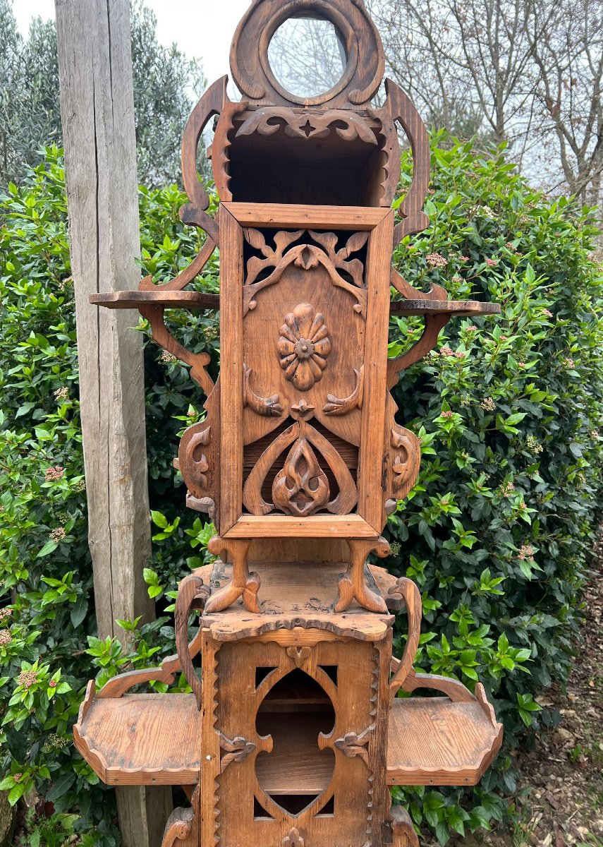 Display Cabinet Made Of Carved Wooden Crates, 20th Century Folk Art-photo-3