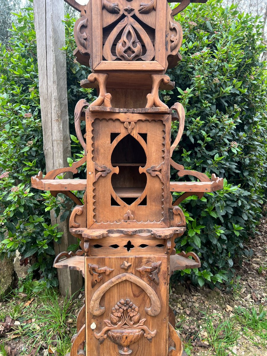 Display Cabinet Made Of Carved Wooden Crates, 20th Century Folk Art-photo-4