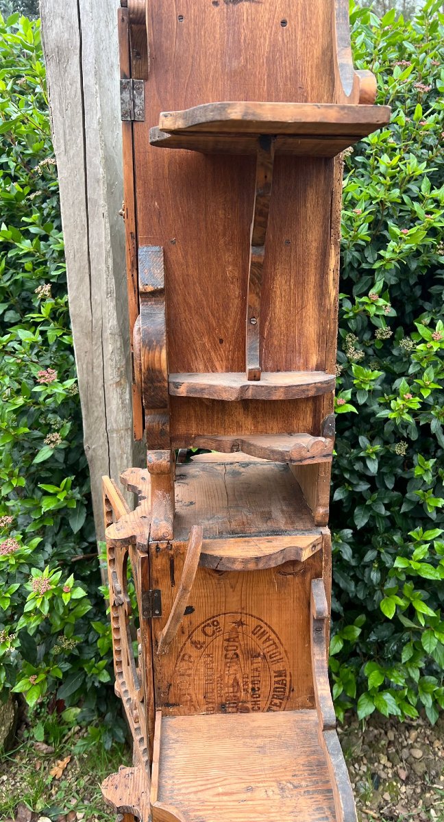 Display Cabinet Made Of Carved Wooden Crates, 20th Century Folk Art-photo-2
