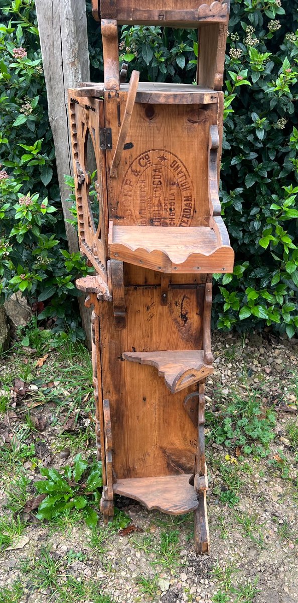 Display Cabinet Made Of Carved Wooden Crates, 20th Century Folk Art-photo-3
