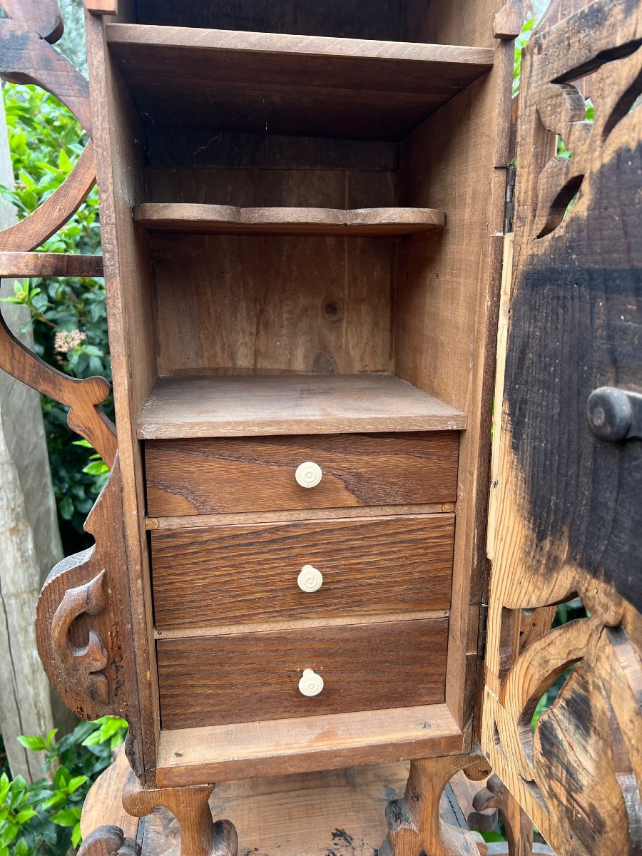 Display Cabinet Made Of Carved Wooden Crates, 20th Century Folk Art-photo-5