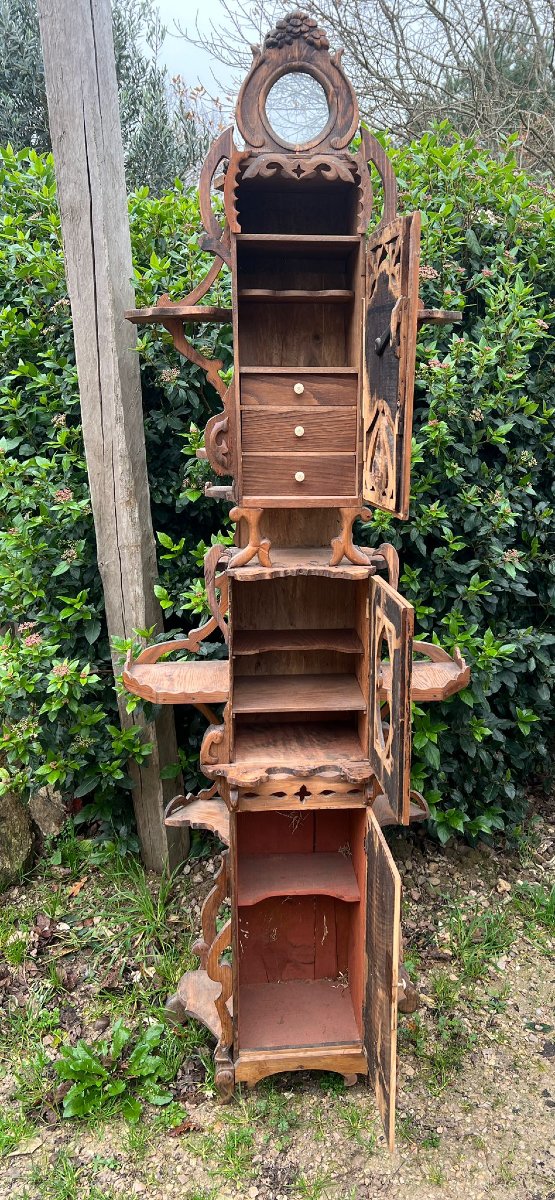 Display Cabinet Made Of Carved Wooden Crates, 20th Century Folk Art-photo-6