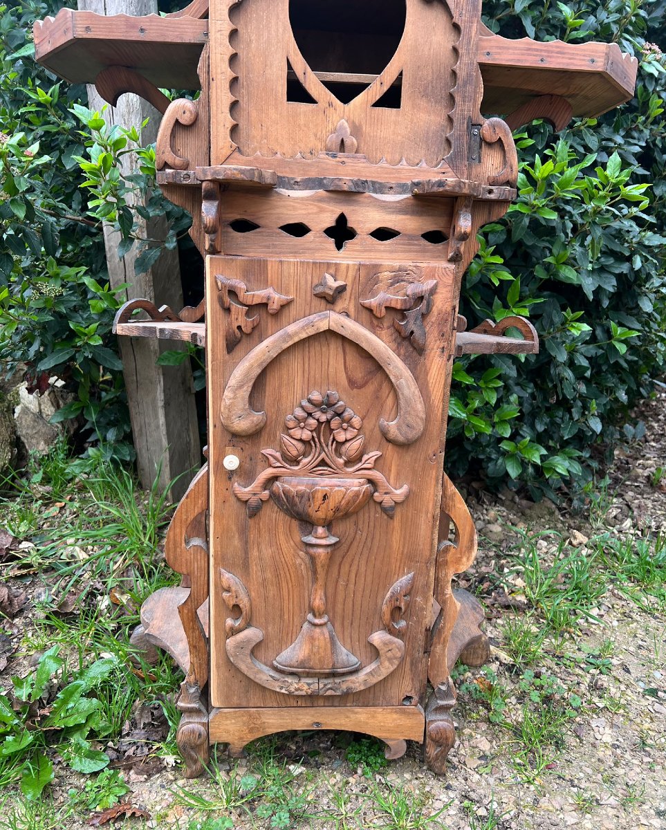 Display Cabinet Made Of Carved Wooden Crates, 20th Century Folk Art-photo-7