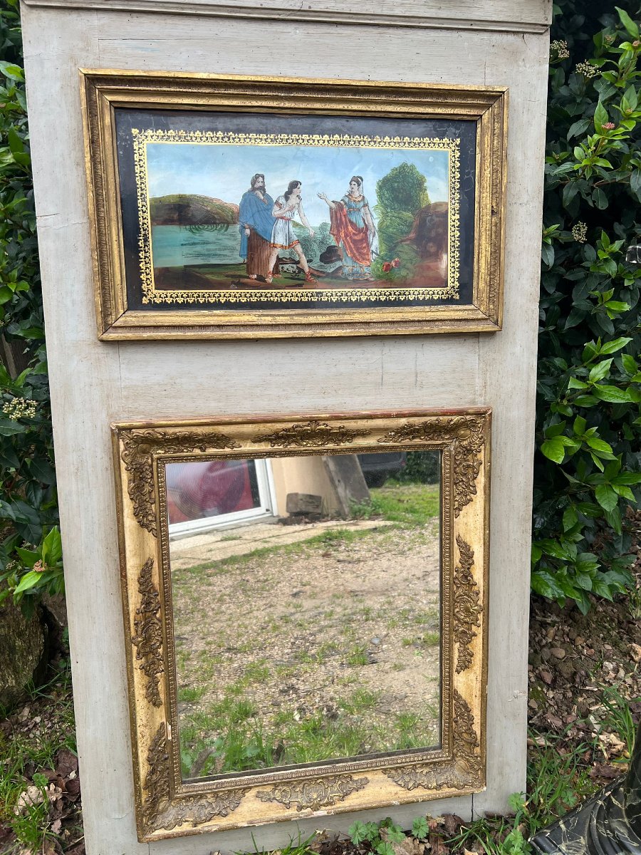 Trumeau Décor de Fixé sous Verre Télémaque, Mentor et Calypso Epoque Empire Restauration-photo-4