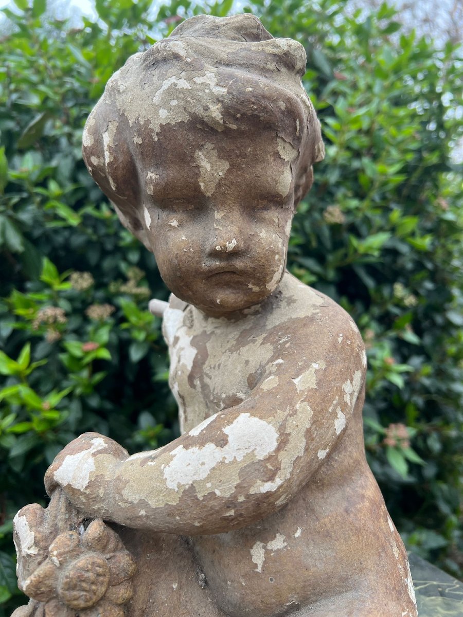 Angel Or Putto Putti In Patinated Plaster, 18th Century Sculpture-photo-4