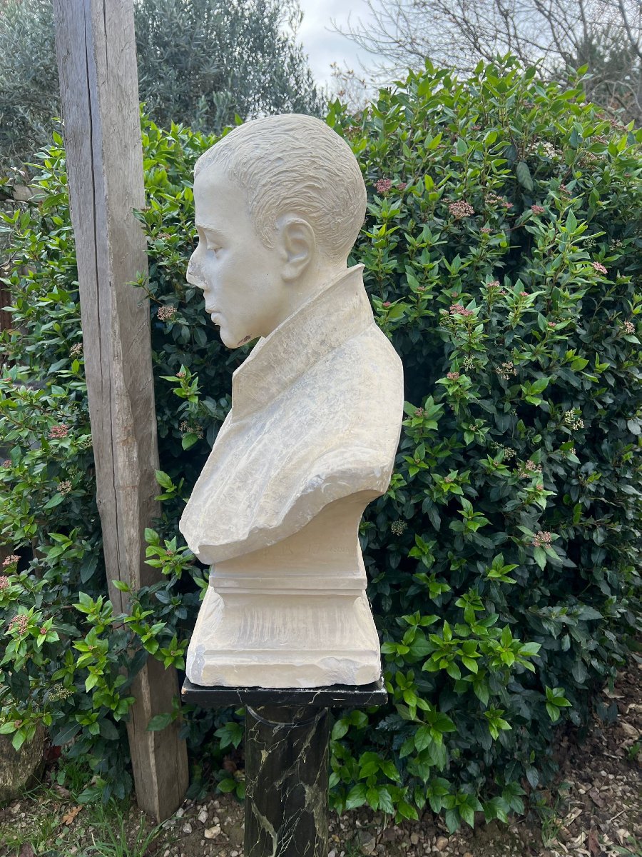 Buste de Jeune Homme Platre Patiné façon Terre Cuite XIXe siècle-photo-3