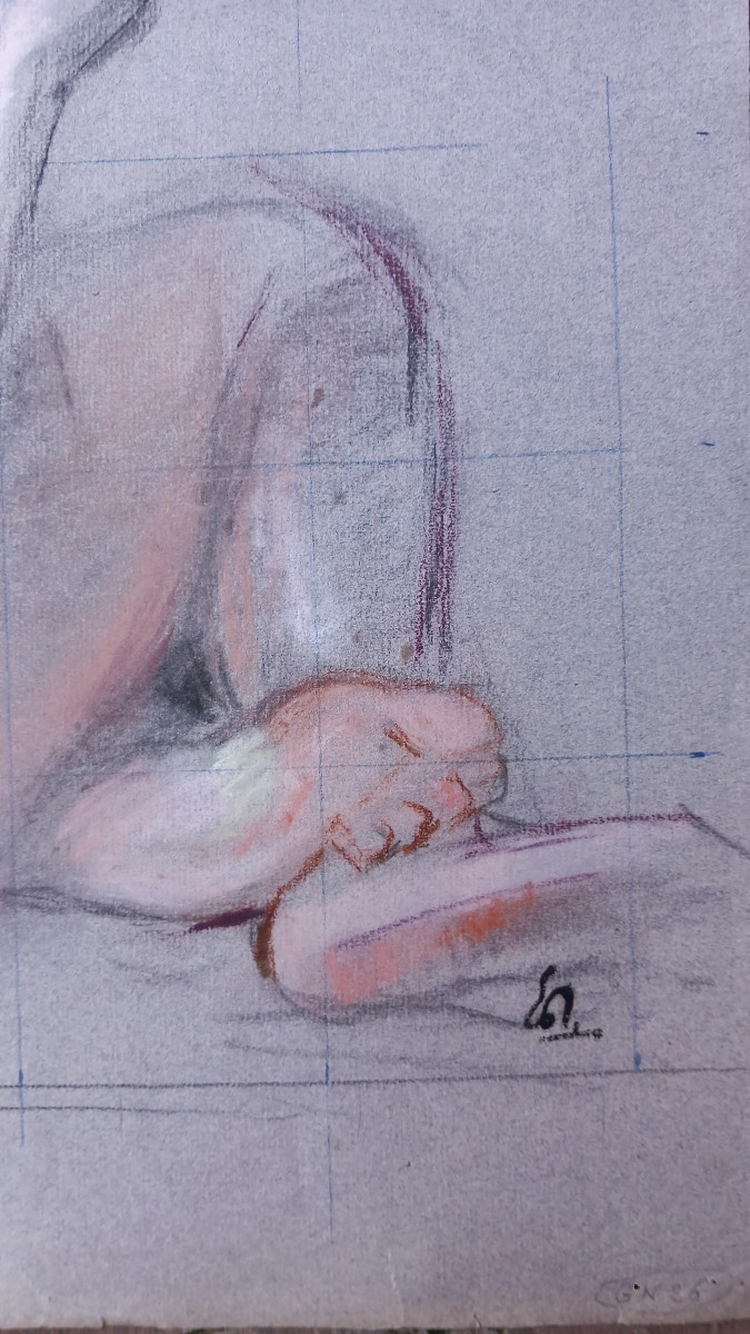 Edouard Julien Nu à la Pomme Jeune Fille Dessin Crayon et Pastel sur Papier XXe Siècle Albi-photo-2