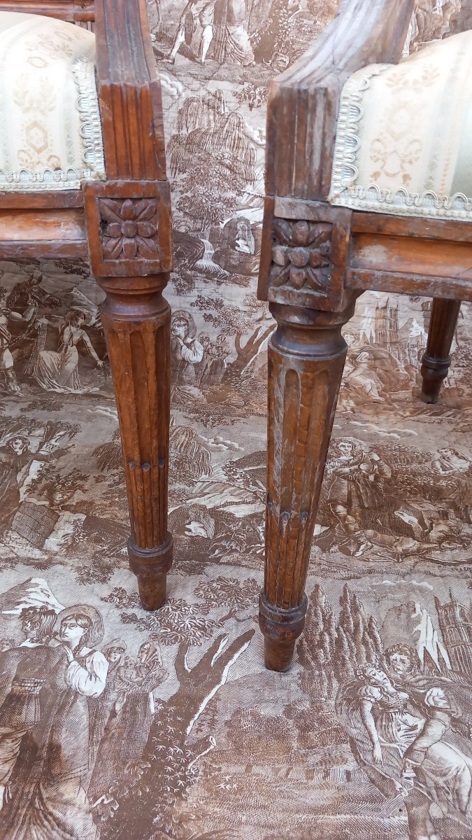 Paire de Fauteuils à la Reine en Bois Naturel d'Epoque Louis XVI fin du XVIIIe Siècle-photo-2