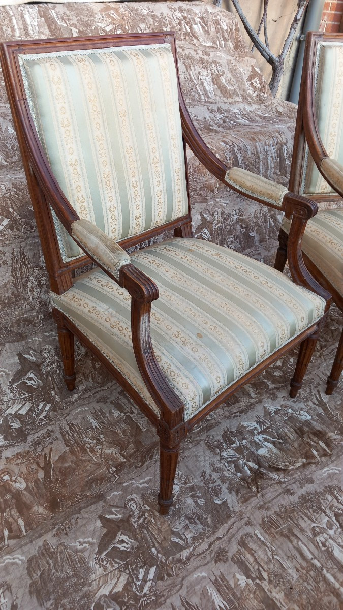 Paire de Fauteuils à la Reine en Bois Naturel d'Epoque Louis XVI fin du XVIIIe Siècle-photo-3
