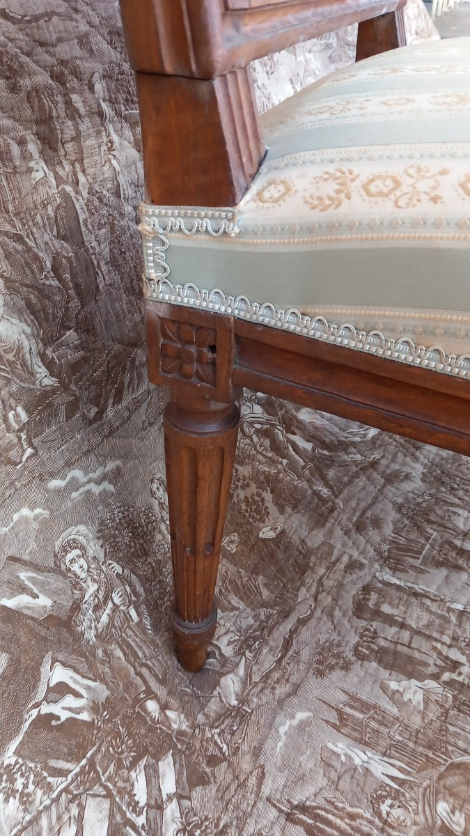 Paire de Fauteuils à la Reine en Bois Naturel d'Epoque Louis XVI fin du XVIIIe Siècle-photo-1